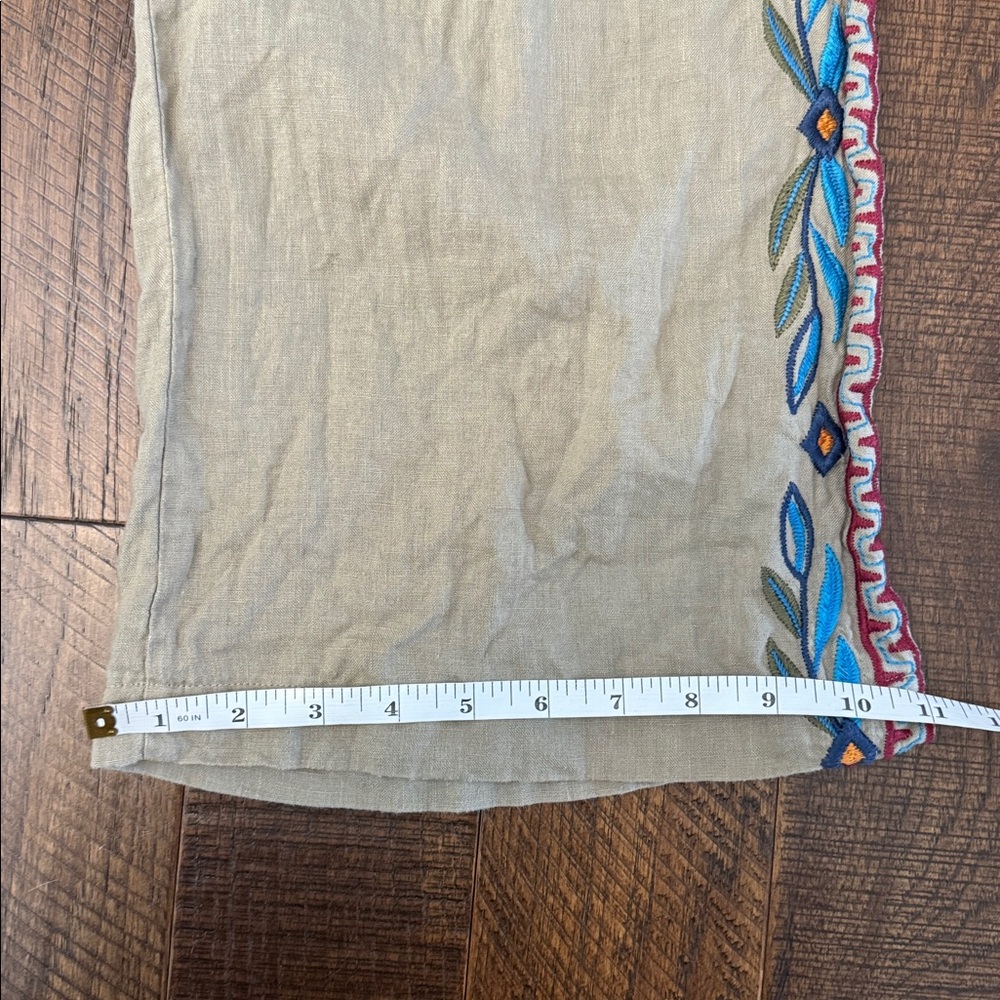Johnny Was JW Los Angeles Side Slit Linen Embroidered Pants - Picture 6 of 9